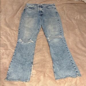 Zara Light Blue Distressed Wide Leg Jeans